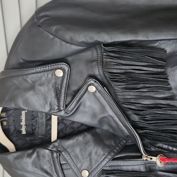 Harley Davidson Moto Fringe Black Leather Riding Jacket EUC - Picture 4 of 17